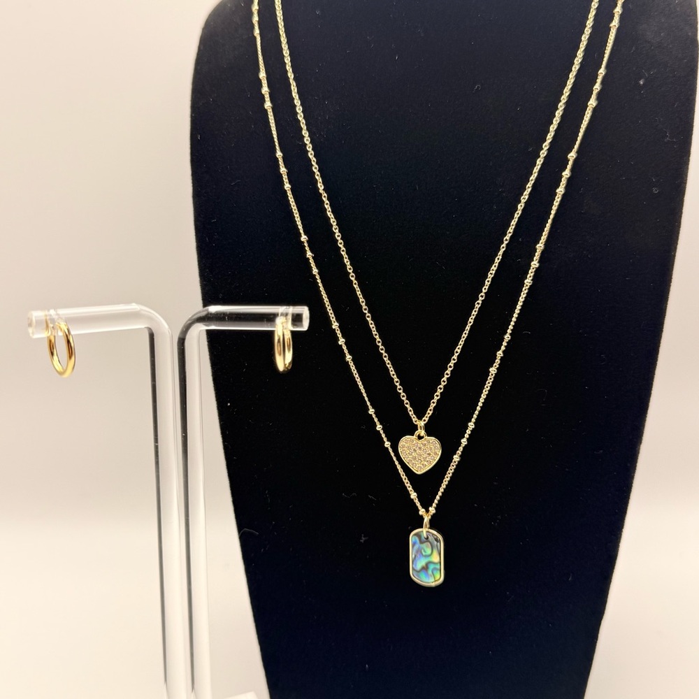 NWT Unwritten Gold Abalone Necklace & Hoop Earring Set | 3-Piece Gift Ready